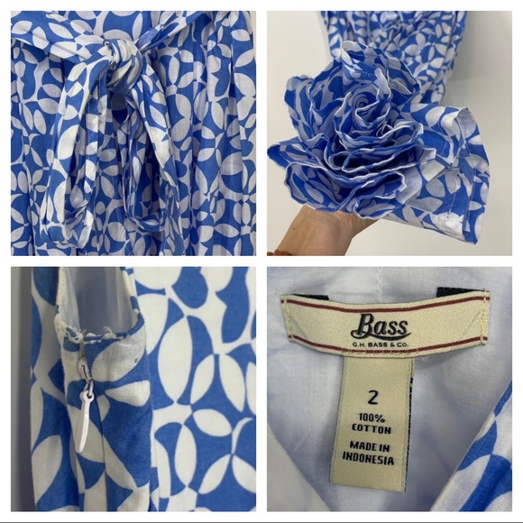 G.H. Bass & Co. Blue & White Floral Cotton Tie Back V-Neck Sundress Size 2 - Picture 11 of 12